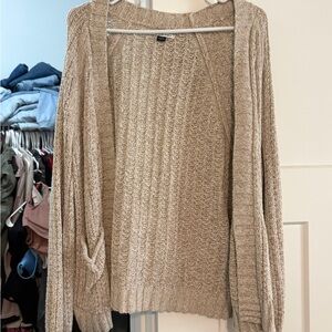 Beige Open-Front Cable Knit Women's Sweater